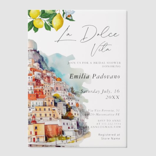 Waterverf La Dolce Vita Italiaans Vrijgezellenfees Vellum Uitnodigingen (Voorkant)