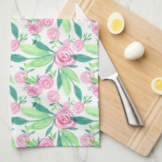 Waterverf La Rosa Floral Pattern Kitchen Towel Theedoek (Quarter Fold)