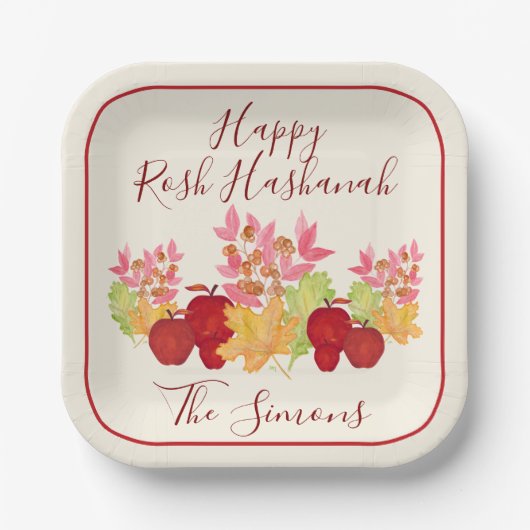 Waterverf laat appels Rosh Hashanah achter Papieren Bordje (Voorkant)