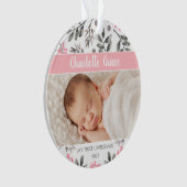 Waterverf laat babymeisje eerste kerstfoto ornament (voorkant)
