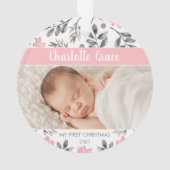 Waterverf laat babymeisje eerste kerstfoto ornament (achterkant)