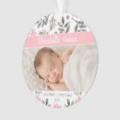 Waterverf laat babymeisje eerste kerstfoto ornament (voorkant)