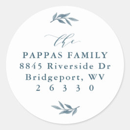 Waterverf laat blauw retouradreslabel achter ronde sticker