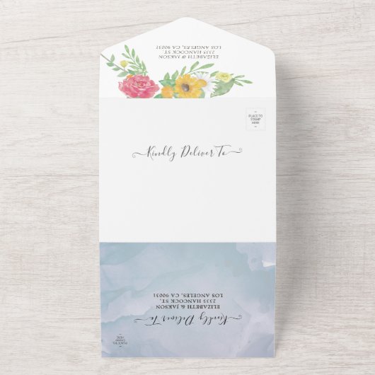 Waterverf laat bloemen botanische bruiloft RSVP All In One Uitnodiging (Buitenkant)