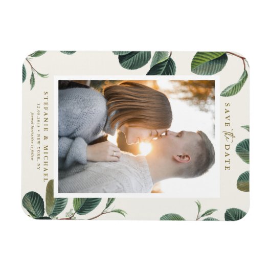 Waterverf laat botanisch ivoor de datum opslaan magneet (Horizontaal)