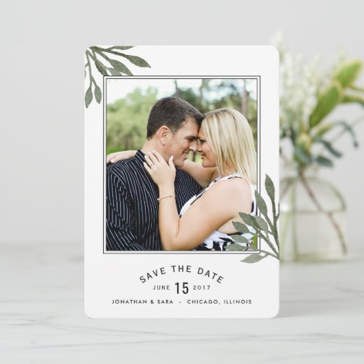 Waterverf laat datum 2 foto's opslaan save the date (Staand voorkant)