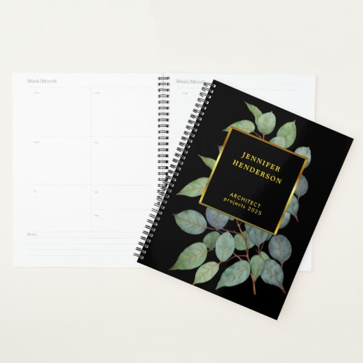 Waterverf laat elegante zwarte gouden professional planner (Display)