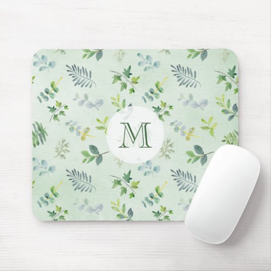 Waterverf laat foliage Greenery Monogram Foliage Muismat (Met muis)