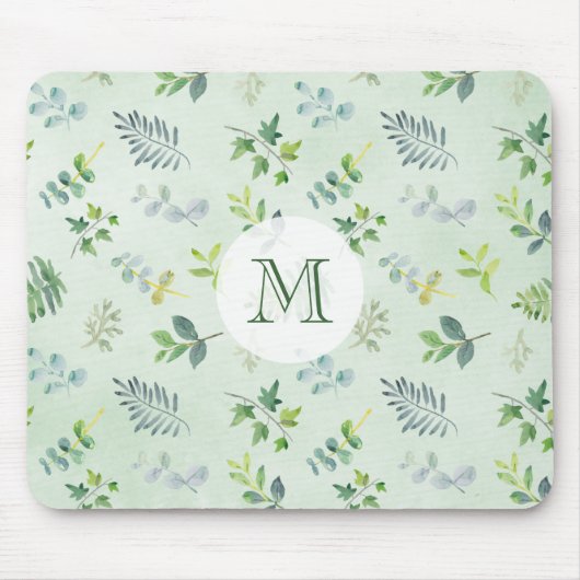 Waterverf laat foliage Greenery Monogram Foliage Muismat (Voorkant)