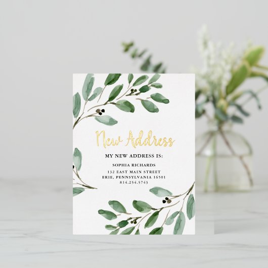 Waterverf laat 'Gold Foil Moving Announge' achter Folie Uitnodiging Briefkaart (Staand Voorkant)