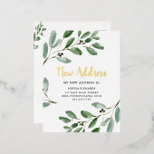 Waterverf laat 'Gold Foil Moving Announge' achter Folie Uitnodiging Briefkaart (Voorkant / Achterkant)