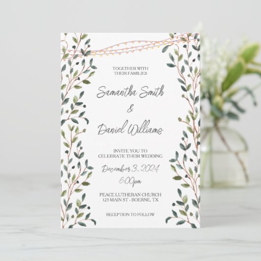 Waterverf laat groen bruiloft kaart (Staand voorkant)