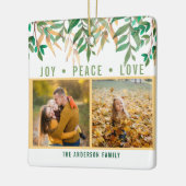 Waterverf laat groen en geel fotocollage keramisch ornament (Links)