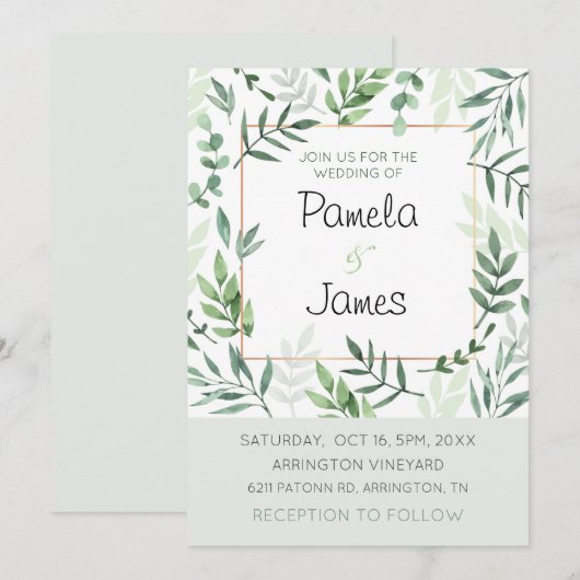 Waterverf laat Kaart voor uitnodiging tot weddensc (Voorkant / Achterkant)