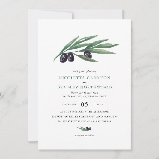 Waterverf laat Olive Orchard Wedding verlaten Kaart (Voorkant)
