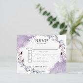 Waterverf laat Paarse Lila Grey Wedding RSVP Briefkaart (Staand voorkant)