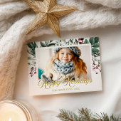 Waterverf laat Prettige feestdagen kerstfoto achte Briefkaart