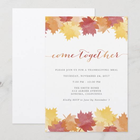 Waterverf laat uitnodiging van Thanksgiving partij (Voorkant / Achterkant)