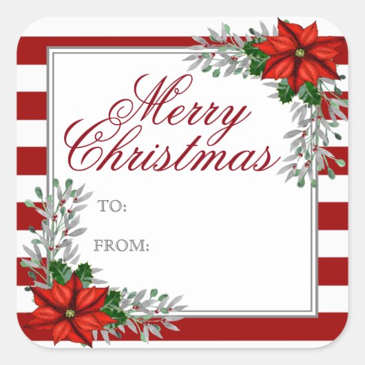  Waterverf Label met kerstcadeaus Poinsettia (Voorkant)