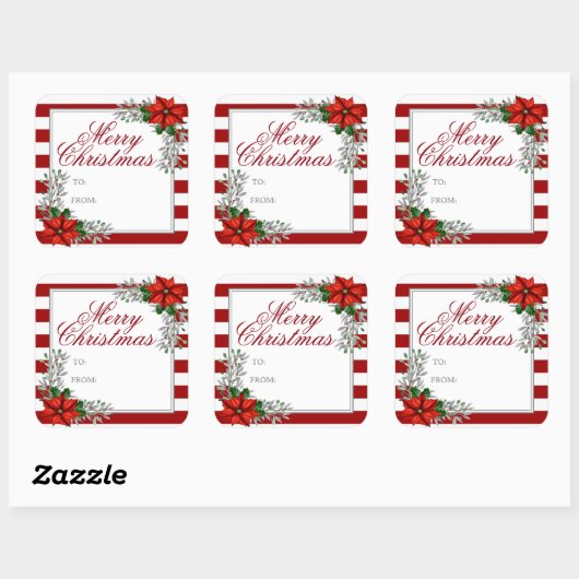  Waterverf Label met kerstcadeaus Poinsettia (Vel)