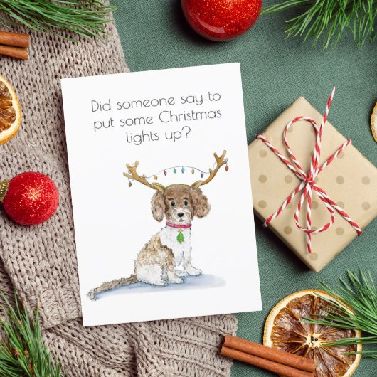 Waterverf Labradole kerstlampjes Antlers Feestdagen Kaart