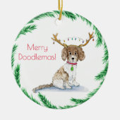 Waterverf Labradole kerstlampjes Antlers Keramisch Ornament (Voorkant)