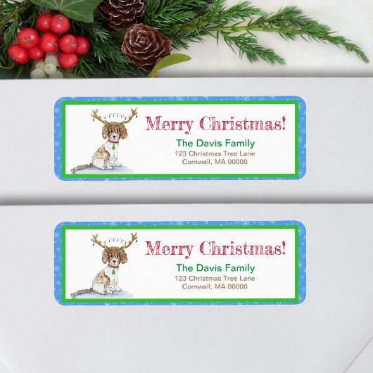 Waterverf Labradole kerstlampjes Antlers La Etiket