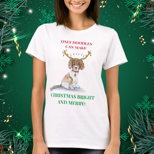 Waterverf Labradole kerstlampjes Antlers T- T-shirt