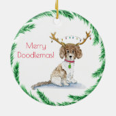 Waterverf Labradoodle Kerstverlichting Gewei Keramisch Ornament (Achterkant)