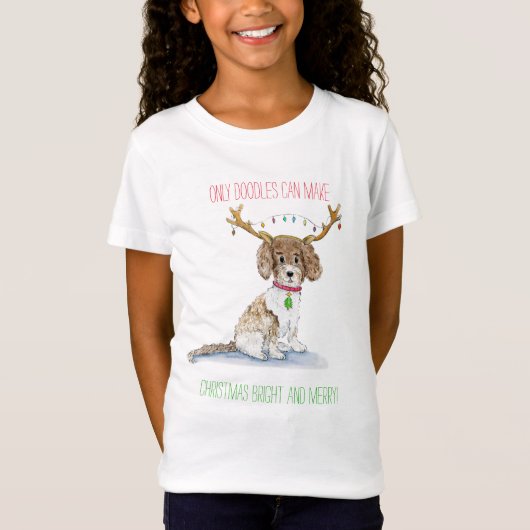 Waterverf Labradoodle Kerstverlichting Gewei T-shirt (Voorkant)