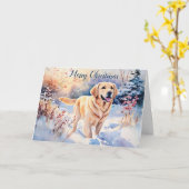 Waterverf labrador hond in sneeuw vrolijk kerstfee kaart (Gele Bloem)