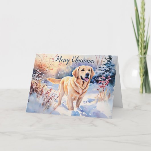 Waterverf labrador hond in sneeuw vrolijk kerstfee kaart (Voorkant)