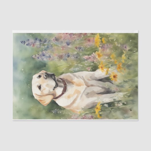 Waterverf Labrador in Bloemen Decoupage Tissuepapier (Voorkant)