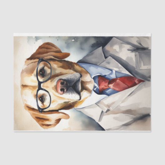 Waterverf Labrador in Glasses Decoupage Tissuepapier (Voorkant)