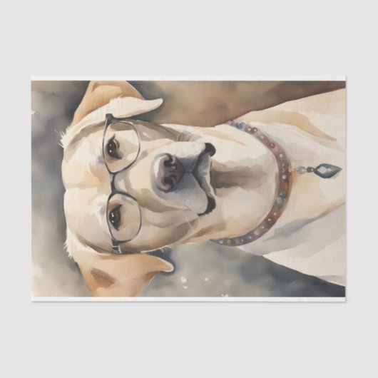 Waterverf Labrador in Glasses Decoupage Tissuepapier (Voorkant)