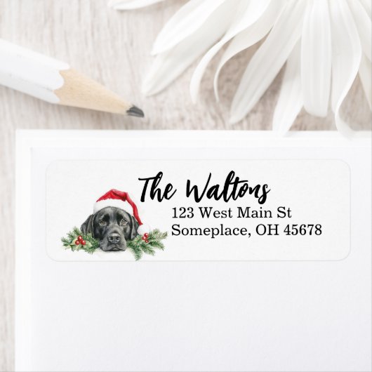 Waterverf Labrador in Santa Hat Etiket (Insitu)