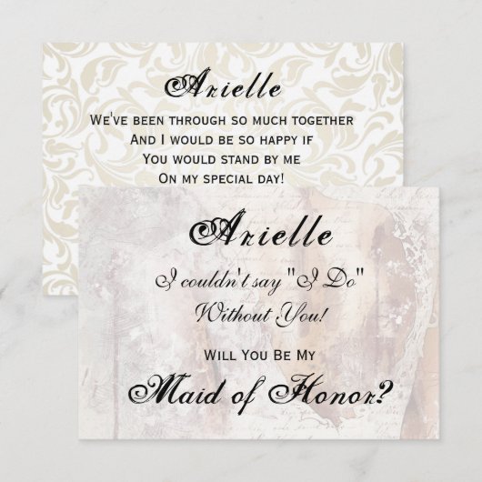 Waterverf Lace Dress Regency Maid of Honor Invite Kaart (Voorkant / Achterkant)