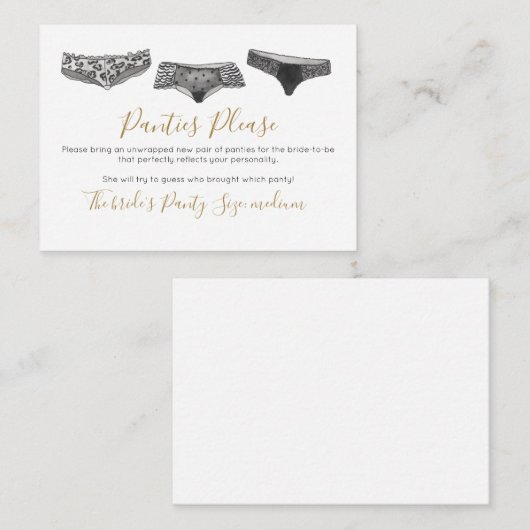 Waterverf Lace Lingerie Panty Game Vrijgezellenfee Informatiekaartje (Voorkant / Achterkant)