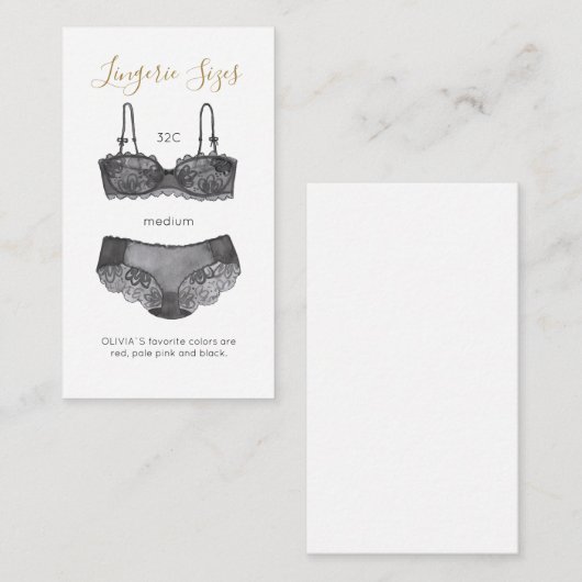 Waterverf Lace Lingerie Sizes Vrijgezellenfeest En Informatiekaartje (Voorkant / Achterkant)