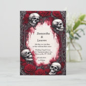 Waterverf Lace Skulls Ingelijste Gothic Bruiloft Kaart (Staand voorkant)
