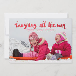 Waterverf Lachen All the Way Vakantie Fotokaart Feestdagenkaart