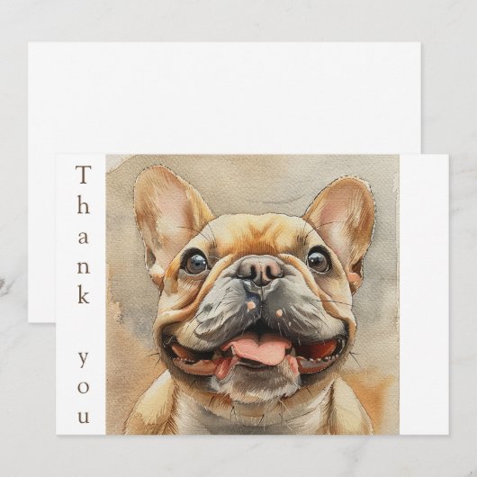 Waterverf lachende franse buldog bedankkaart (Voorkant / Achterkant)