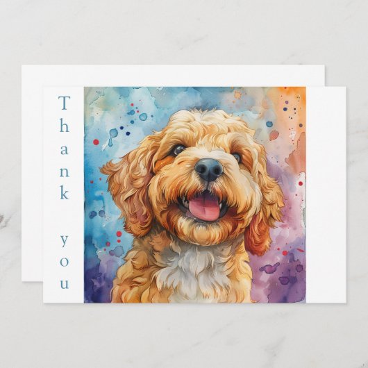 Waterverf Lachende Goldendoodle Bedankkaart (Voorkant / Achterkant)