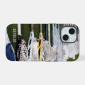 Waterverf Lacrosse Sticks iPhone 15 Case (Achterkant horizontaal)