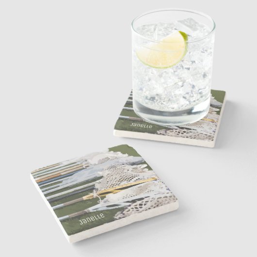 Waterverf Lacrosse Sticks Stenen Onderzetter (Zijkant)