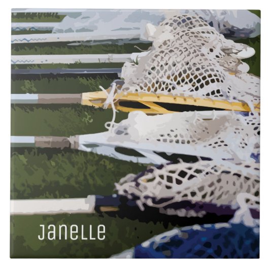Waterverf Lacrosse Sticks Tegeltje (Voorkant)