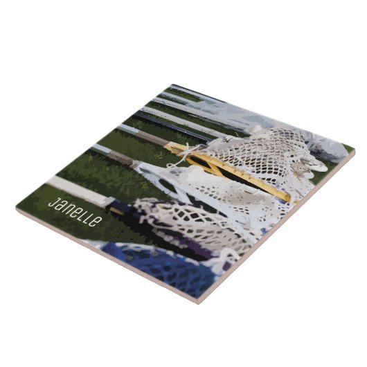 Waterverf Lacrosse Sticks Tegeltje (Zijkant)