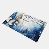 Waterverf Lady Gnome Blauw Bos Vrolijk kerstfeest Deurmat (Schuin)