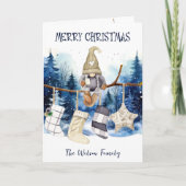 Waterverf Lady Gnome Blauw Bos Vrolijk kerstfeest Feestdagen Kaart (Voorkant)