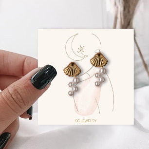 Waterverf Lady Jewerly Earring Display Square B Vierkante Visitekaartje